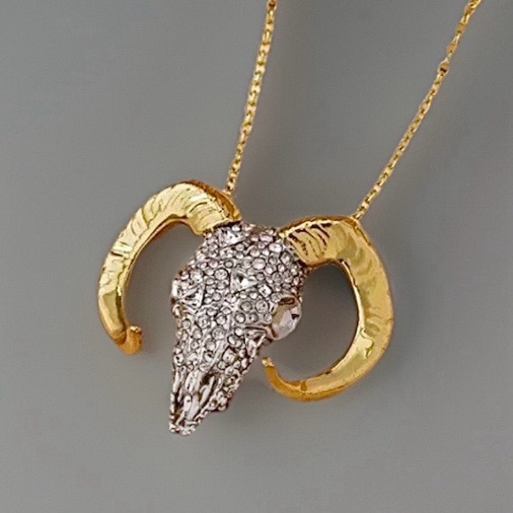 Alexis Bittar Gold and Silver Ram Skull Necklace - Picture 3 of 4